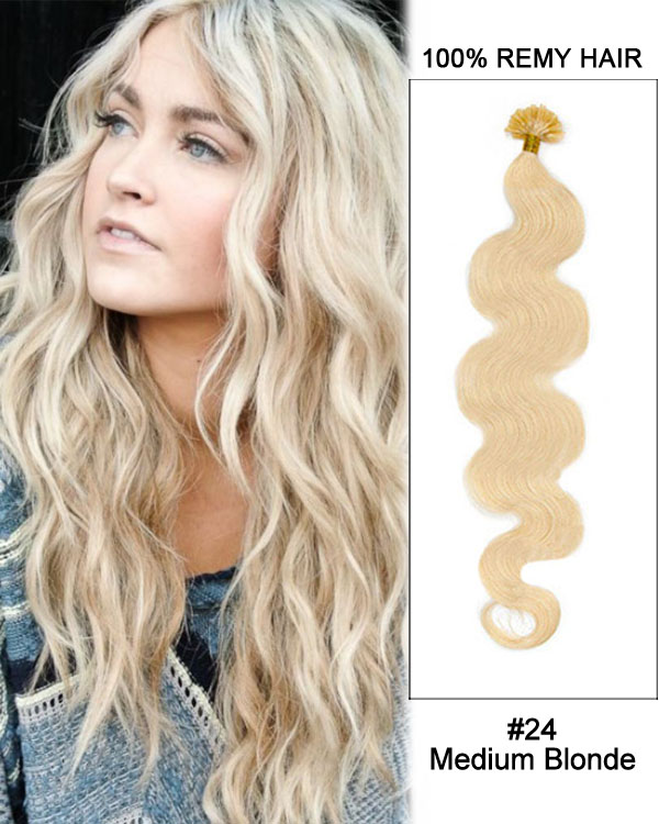 Extension Cheratina 53 cm Capelli Mosse Remy Hair capelli umani indiani  colore #24 Biondo oro - VictoriaBeauty store